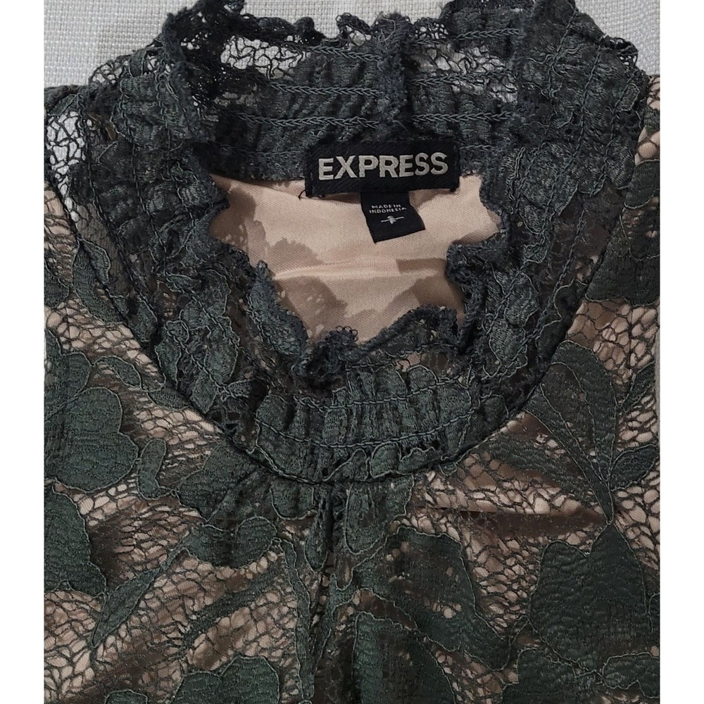 VTG Y2K Express Floral Lace Mock Neck Tank Whimsigoth Fairy Romantic Small Green - Picture 6 of 6